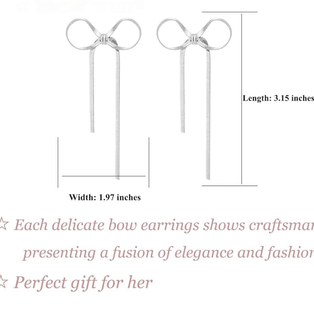 Silver tassel bow earrings 🎀 - Picture 3 of 5